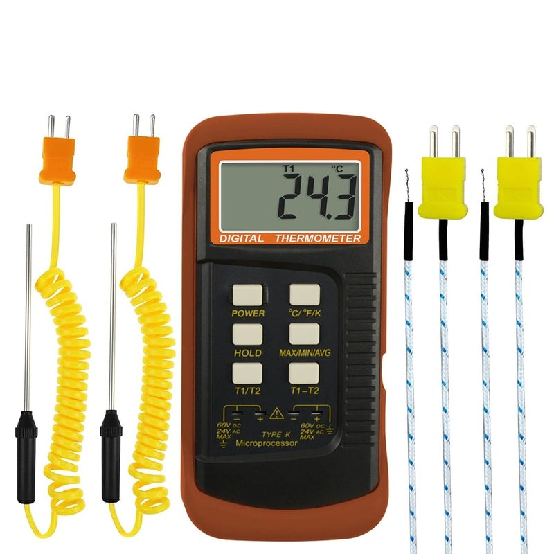 DANOPLUS Digital K Type Thermometer with 4 Thermocouples, Dual Channels Thermocouple Tester with MAX/MIN/AVG Temperature Measurement (-501300C) - Image 1